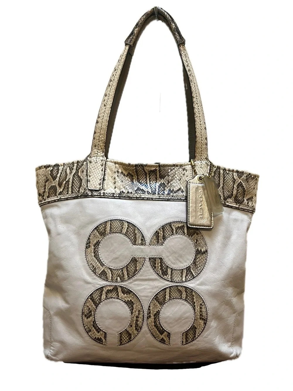 Coach Audrey Python Embossed Op Art Leather Slim Tote - Picture 1 of 12